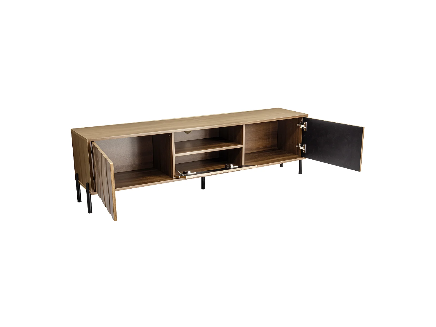 Lage tv-kast 160 × 35 × 46 cm met 3 deuren, modern lowboard voor woonkamer, praktische opbergruimte, bruin