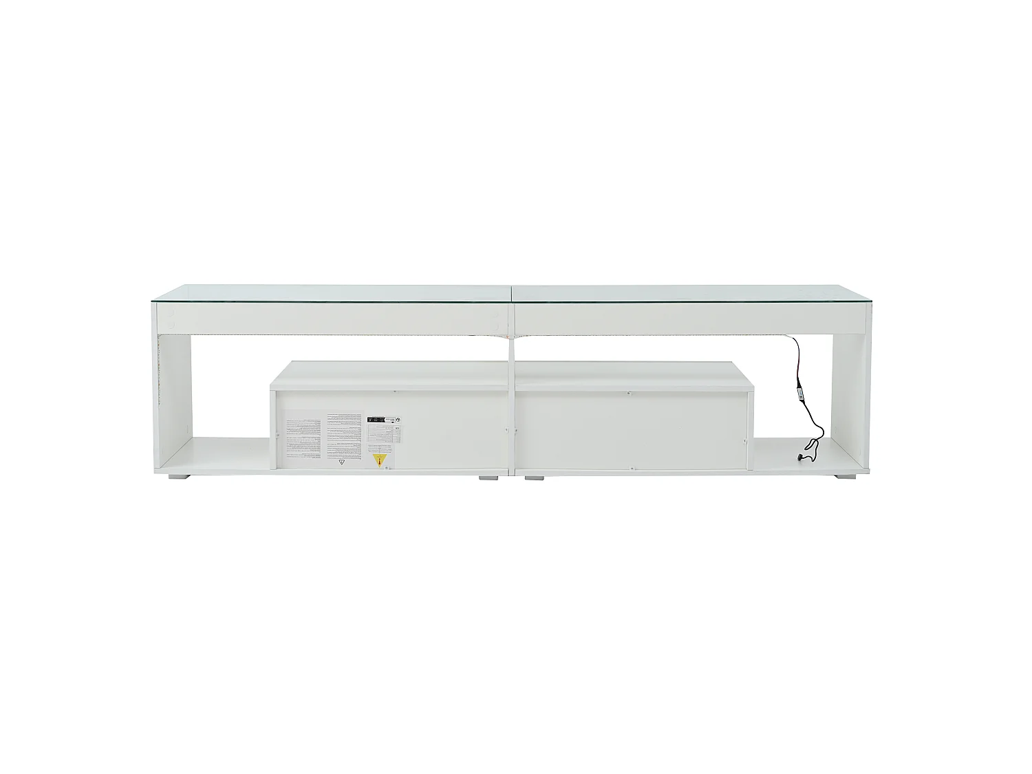 Meuble TV laqué avec LED, avec 2 tiroirs, table console pour salon et chambre, 180x40x46cm, blanc