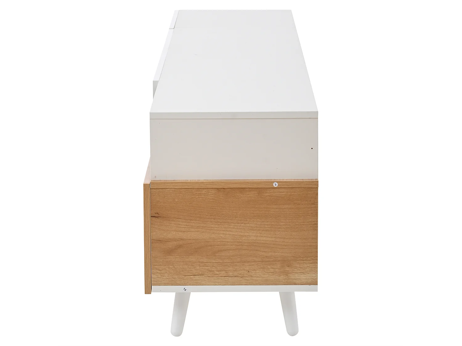 Meuble TV avec 2 Portes, 1 tiroir et 2 niches - 181 cm - Blanc laqué et Naturel