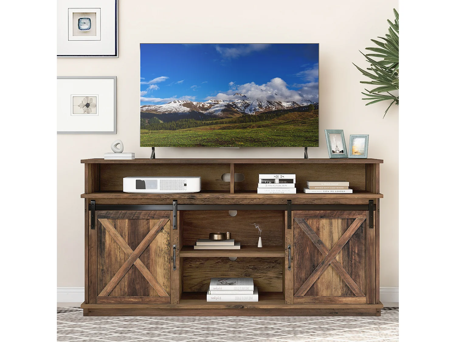 Móvel para TV, aparador, com 2 portas de correr clássicas, para sala de estar, 148 x 40 x 78 cm, marrom