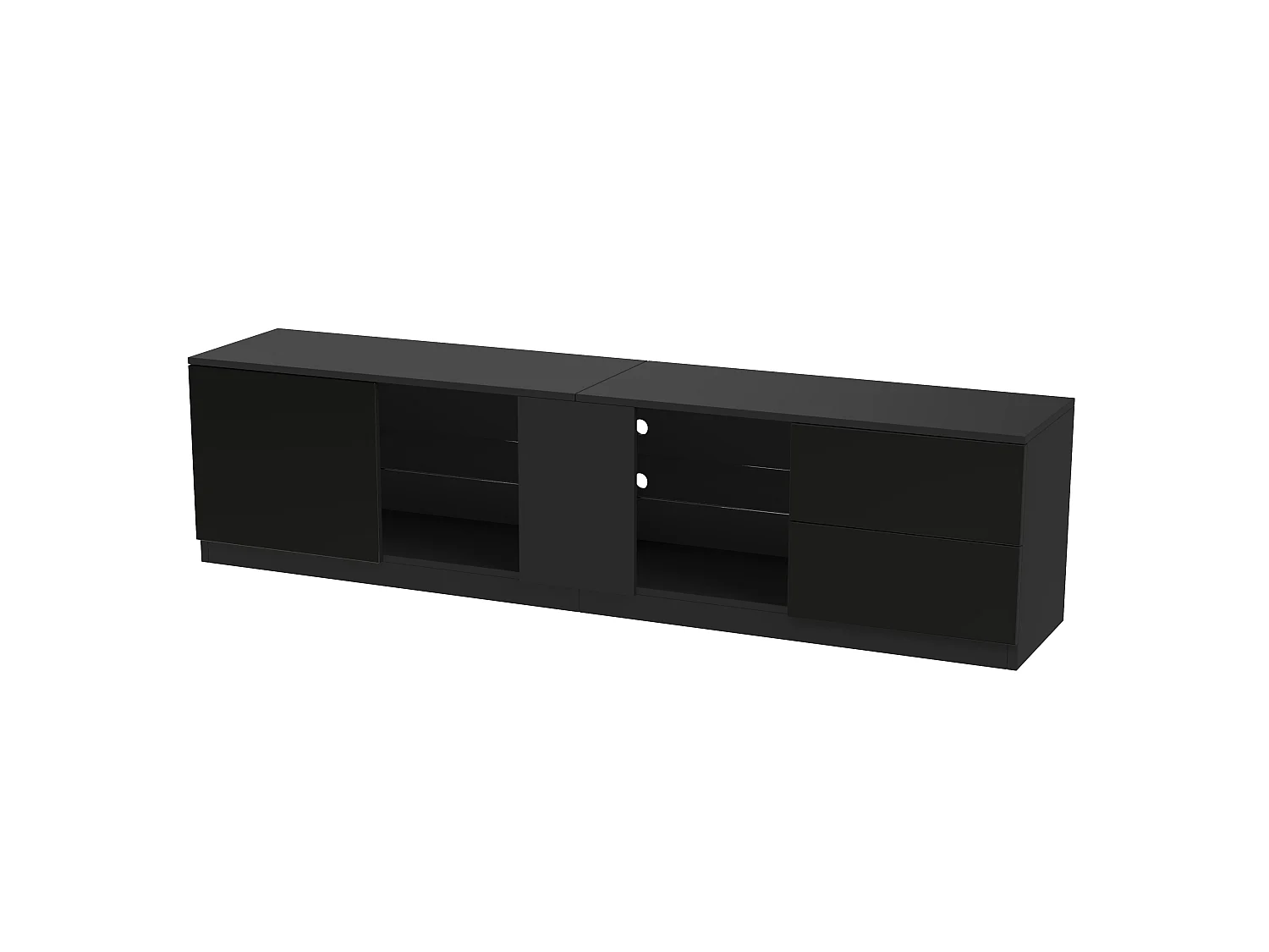 Móvel para TV 160 × 40 × 52 cm, laqueado em preto, com iluminação LED, aparador e mesa lateral, para TVs de até 65 polegadas, para sala de estar.