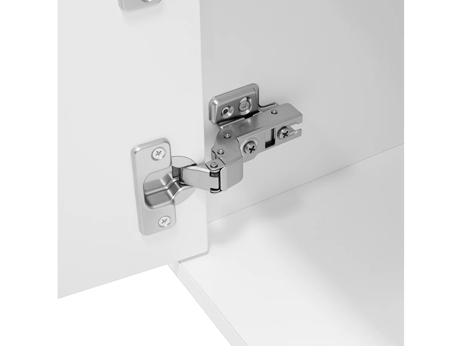 Meuble TV moderne blanc 170 cm, flottant ou posé, sans poignées avec 3 portes et 2 tiroirs