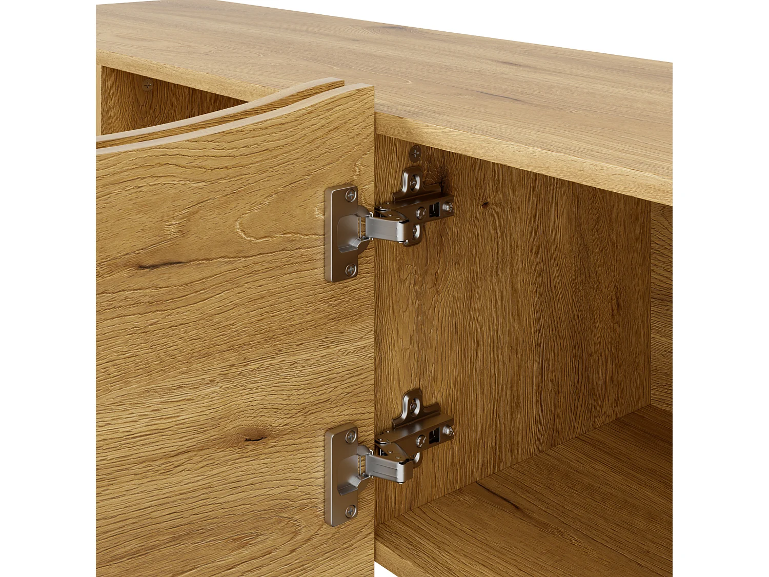 Móvel de TV moderno com padrão ondulado – console multimídia de 155 cm com espaço para armazenamento, quatro portas, madeira.
