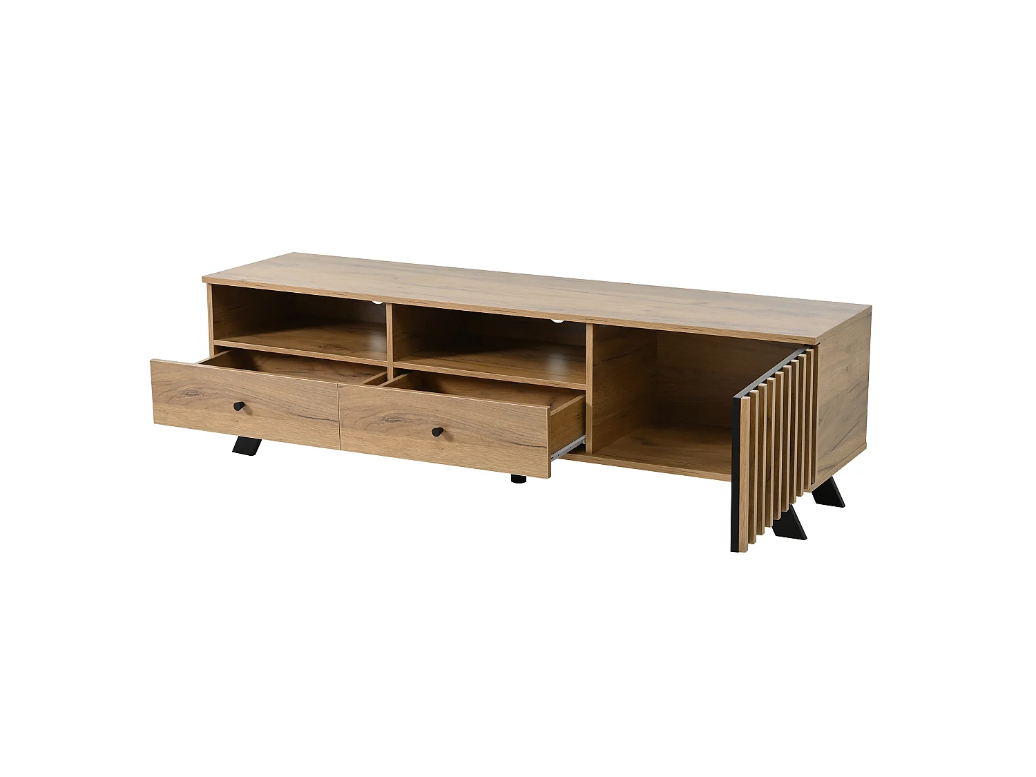 Meuble TV 150 x 38 x 44 cm, petit support TV, avec 2 tiroirs, lowboard avec une armoire,couleur bois