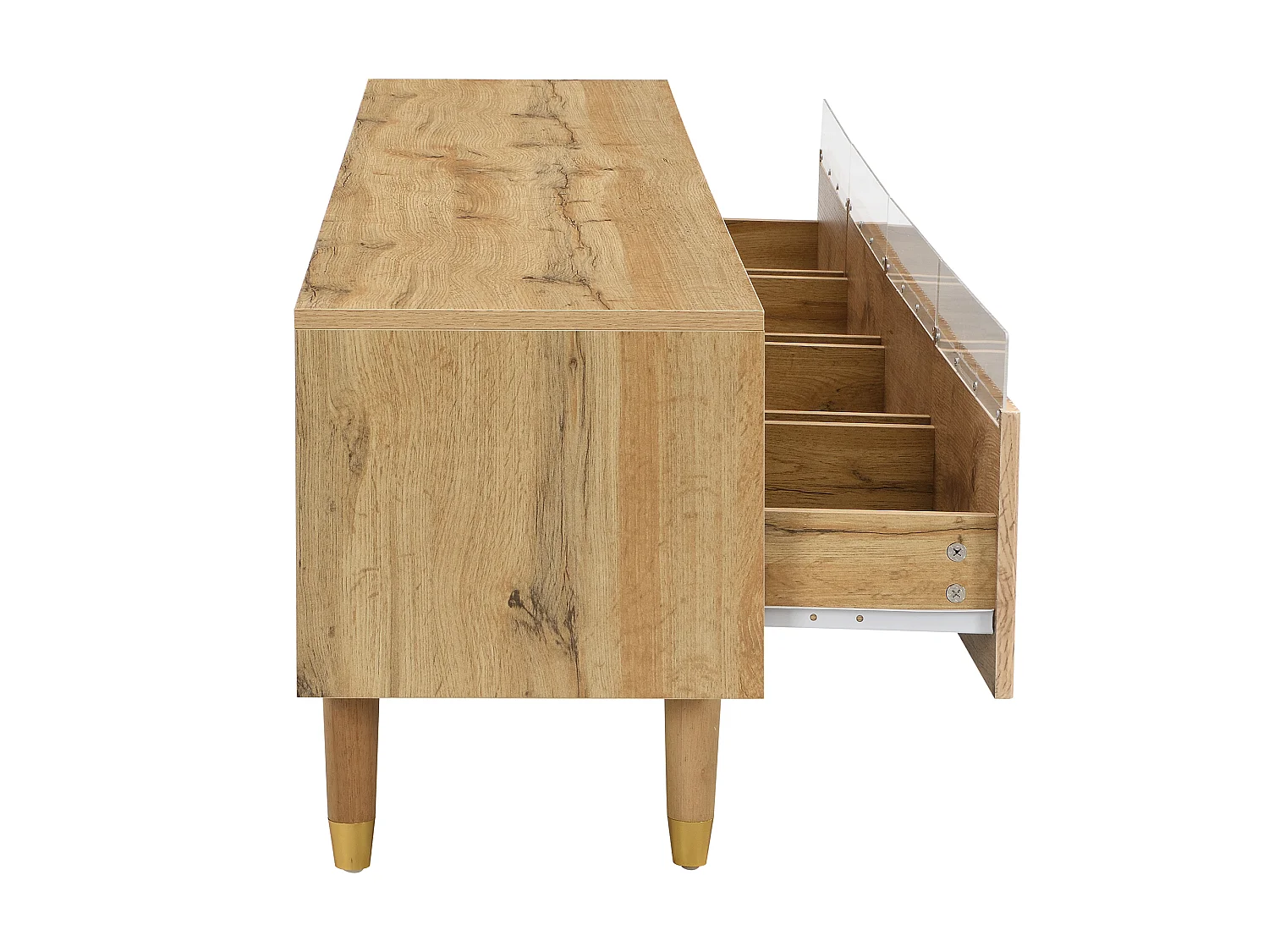 Móvel de TV moderno com acabamento em madeira, 178 cm – Design minimalista, amplo espaço de armazenamento, 4 gavetas, madeira