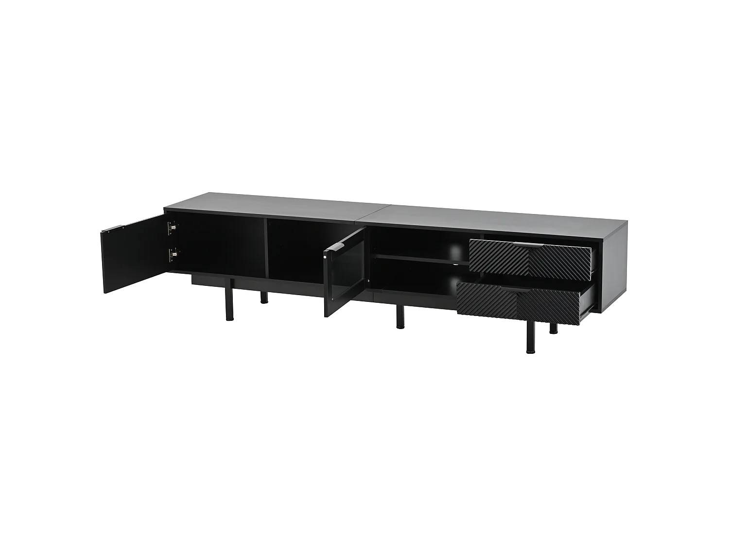 Móvel de TV estilo boêmio com espaço de armazenamento, portas de armário minimalistas, 200 x 40 x 51 cm, preto.