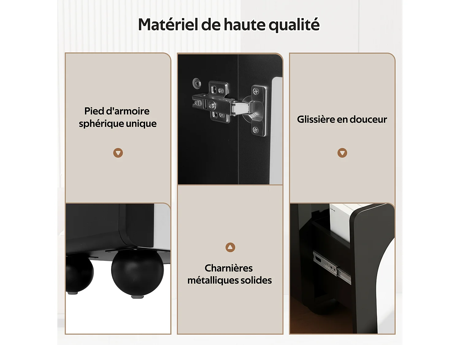 Meuble TV 180 cm noir et blanc, lowboard avec 2 tiroirs et 2 portes, panneau TV et grand rangement