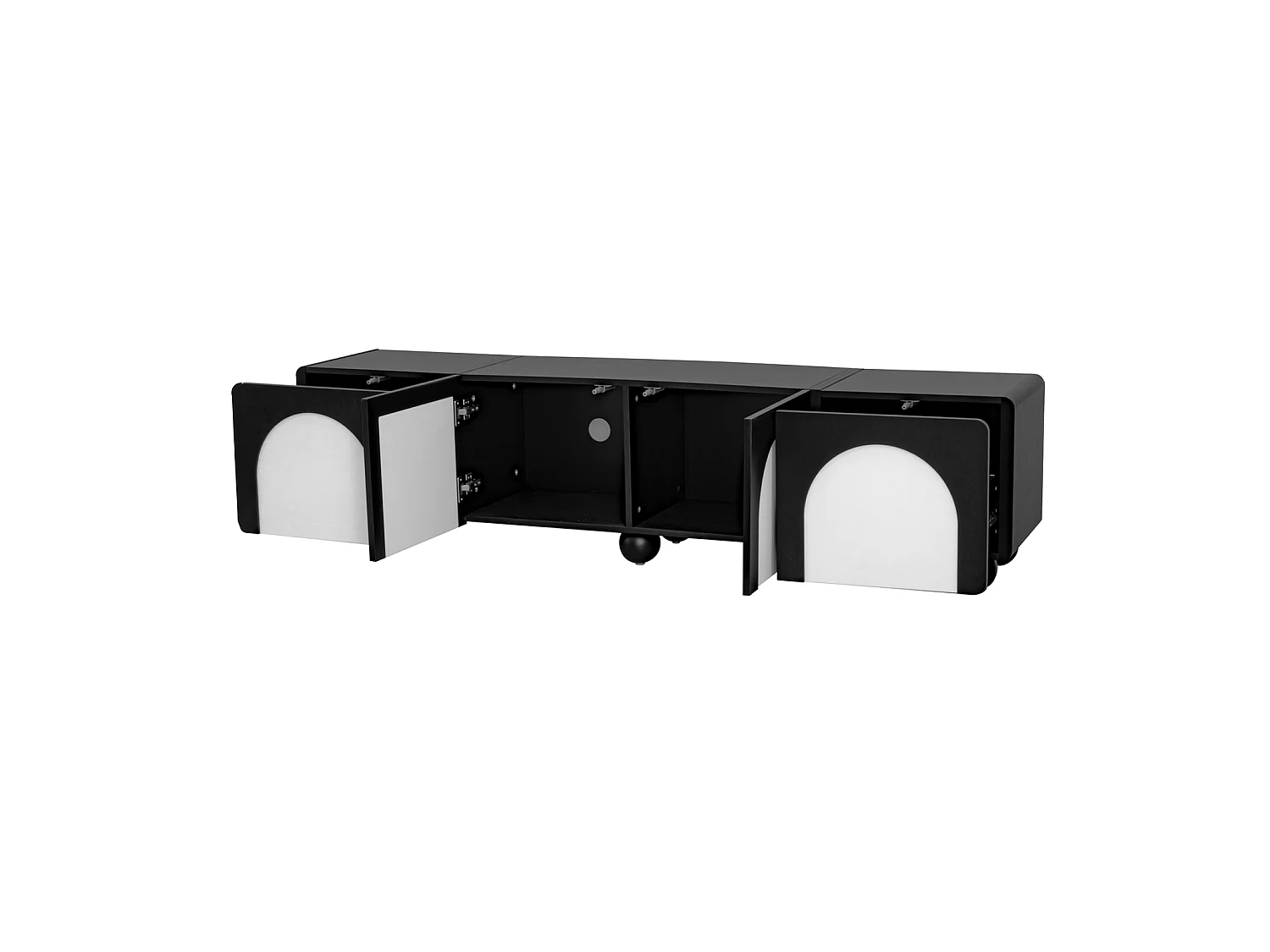 Meuble TV 180 cm noir et blanc, lowboard avec 2 tiroirs et 2 portes, panneau TV et grand rangement