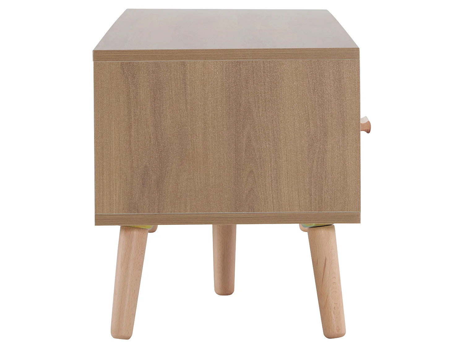 Meuble TV bas vintage en bois - Pour salon, bois clair, revêtement de porte blanc, grain vintage