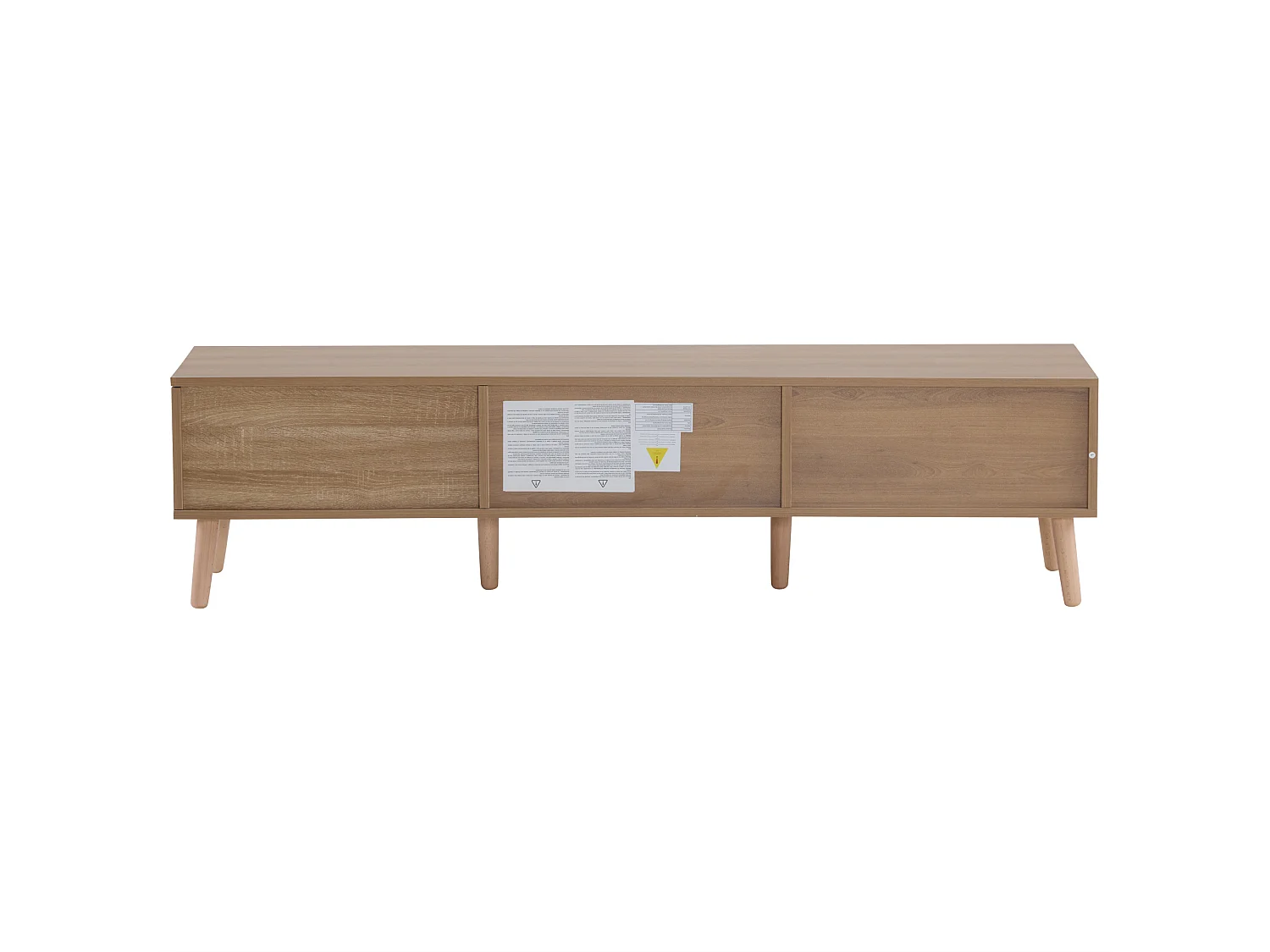 Meuble TV bas vintage en bois - Pour salon, bois clair, revêtement de porte blanc, grain vintage