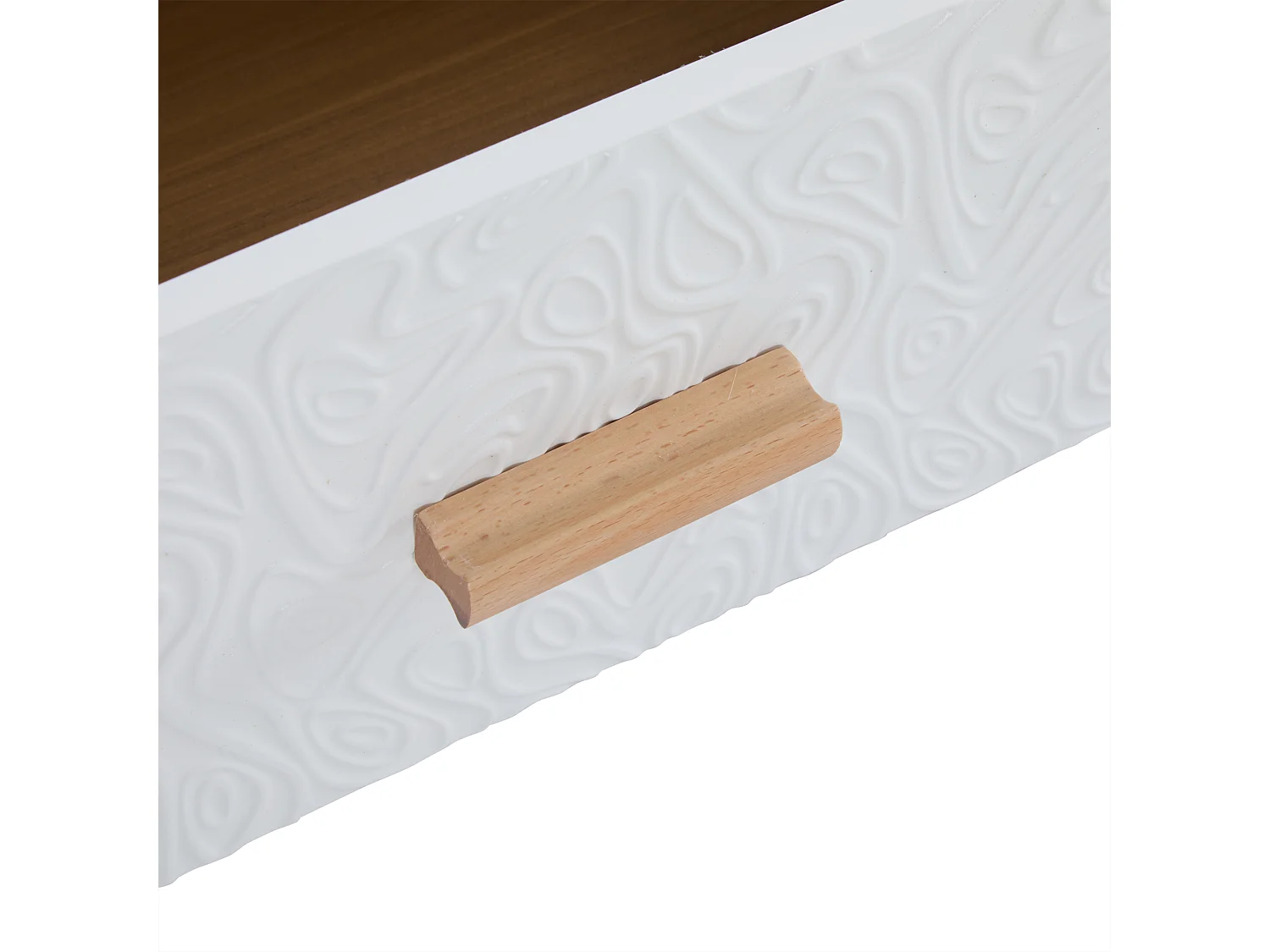 Meuble TV bas vintage en bois - Pour salon, bois clair, revêtement de porte blanc, grain vintage