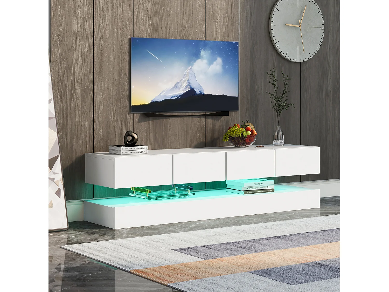 Móvel para TV Low LED com iluminação RGB de 16 cores, 2 armários e 4 gavetas, 130 x 33 x 15 cm, branco