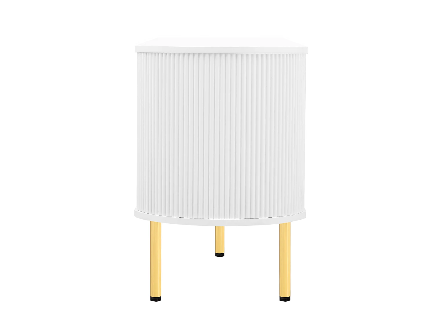 Meuble télé Blanc Meuble de Rangement avec 4 Portes en Verre, avec poignées et Pieds dorés