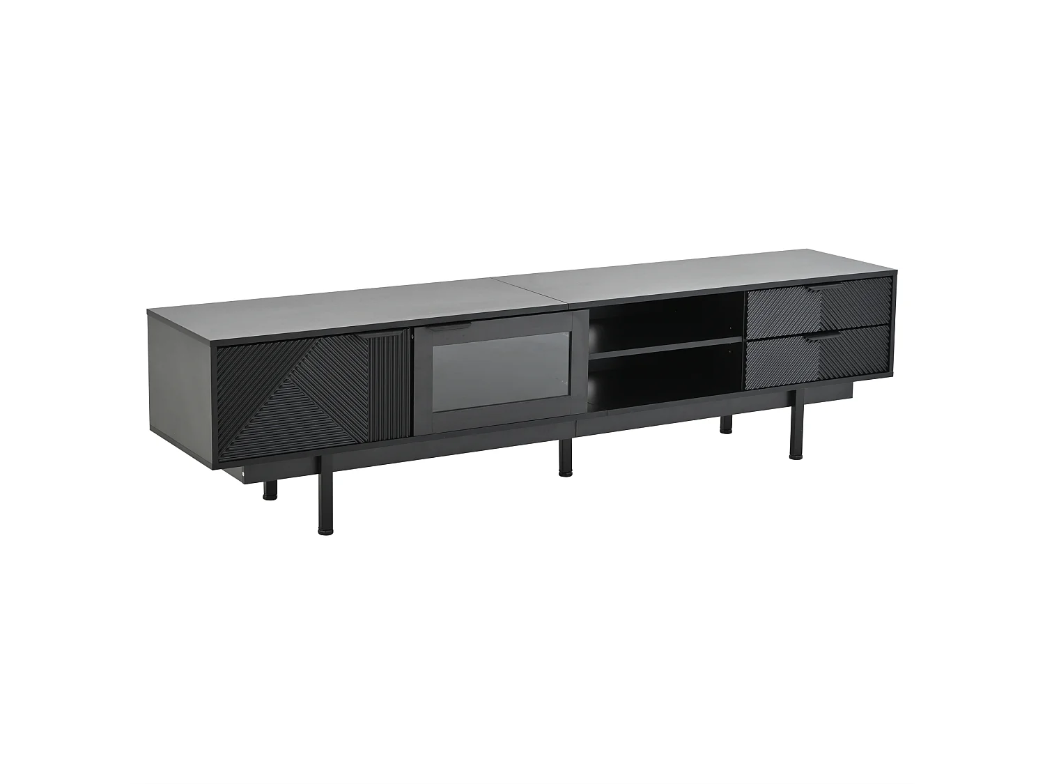 Móvel de TV estilo boêmio com espaço de armazenamento, portas de armário minimalistas, 200 x 40 x 51 cm, preto.