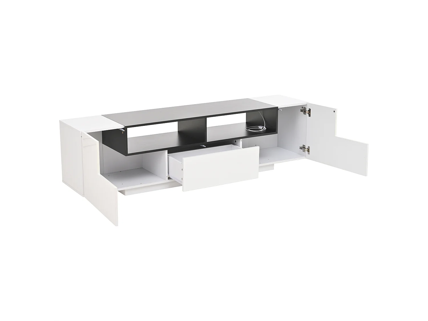 Lage tv-standaard op poten, 180 x 40 x 48 cm, met opberglades, wit