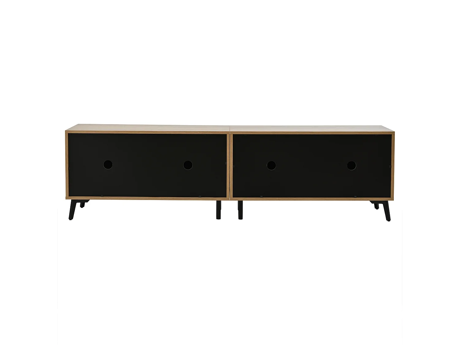 TV-meubel 180 x 40 x 50 cm, hout met zwarte afwerking, met 4 kastjes en 8 steunpoten.