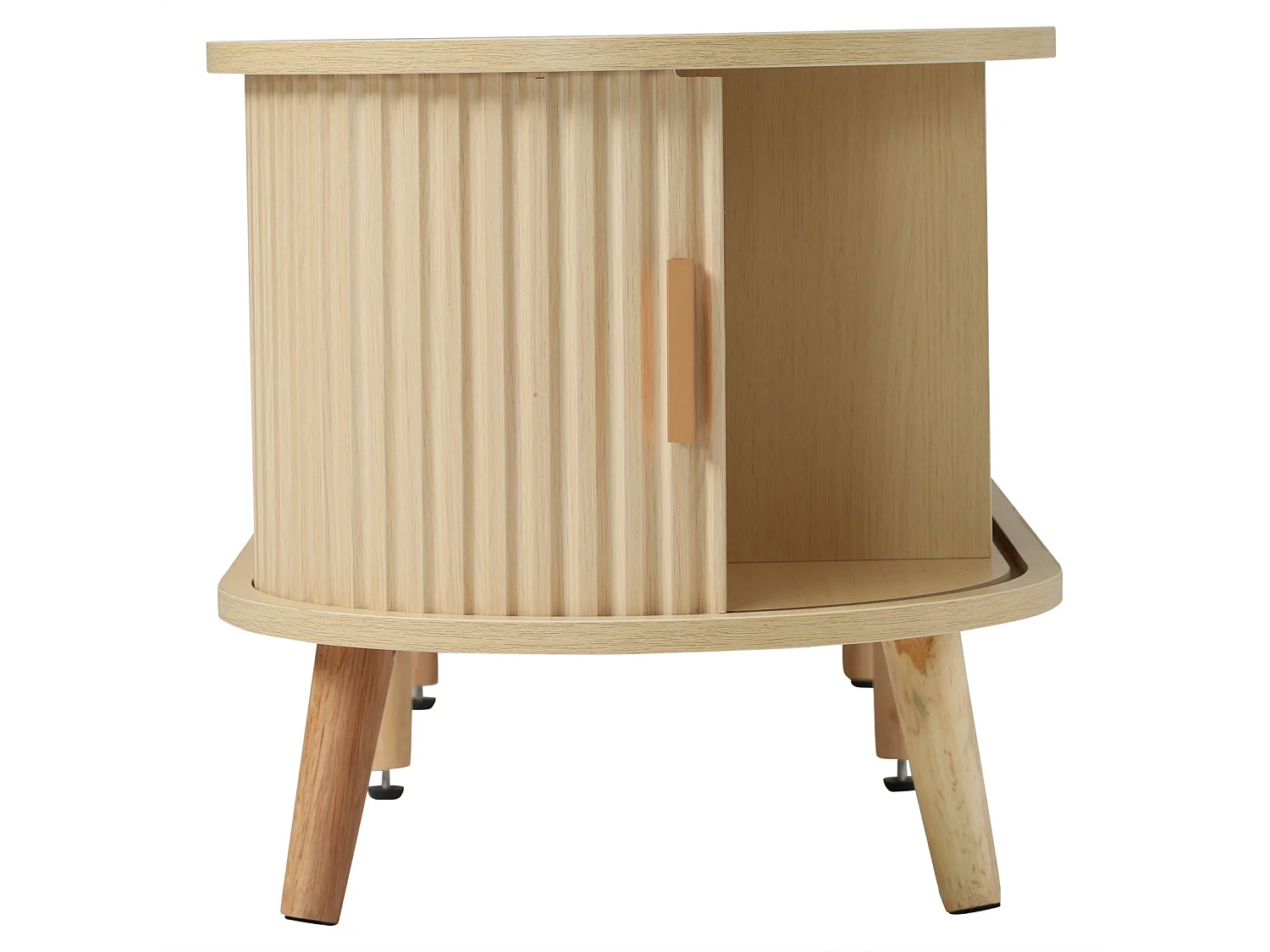 Meuble TV de Salon avec Espace de Rangement + Plateau Rond MDF Grain de Bois 2 tiroirs, Couleur Bois