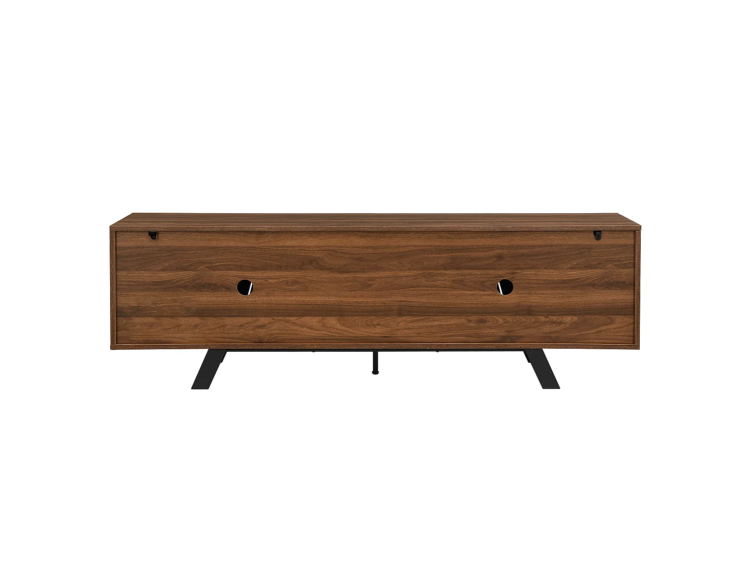 Meuble TV moderne 160×39×50,5 cm effet noyer avec façade ondulée, pieds noirs, grand rangement,salon