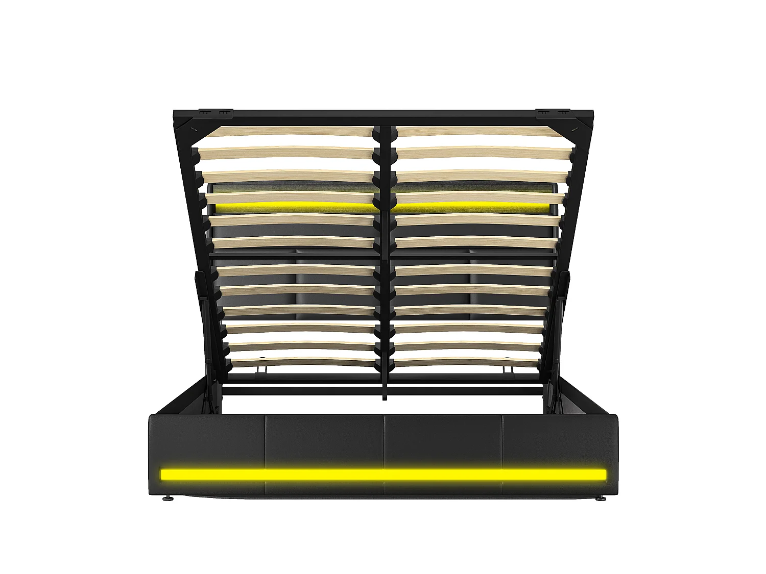 Lit Coffre160 x 200 cm avec Sommier LED et USB, Lits Rembourré Cadre de Lits avec à Lattes,PU,Noir
