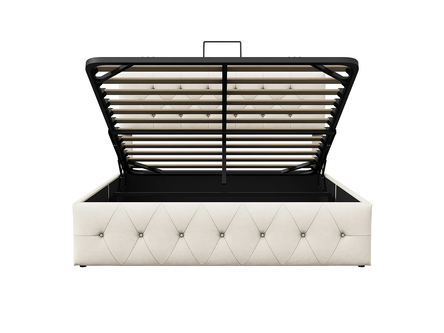 Gepolstertes Doppelbett 140 x 200 cm mit Stauraum unter dem Bett, Lattenrost aus Metall, Beige