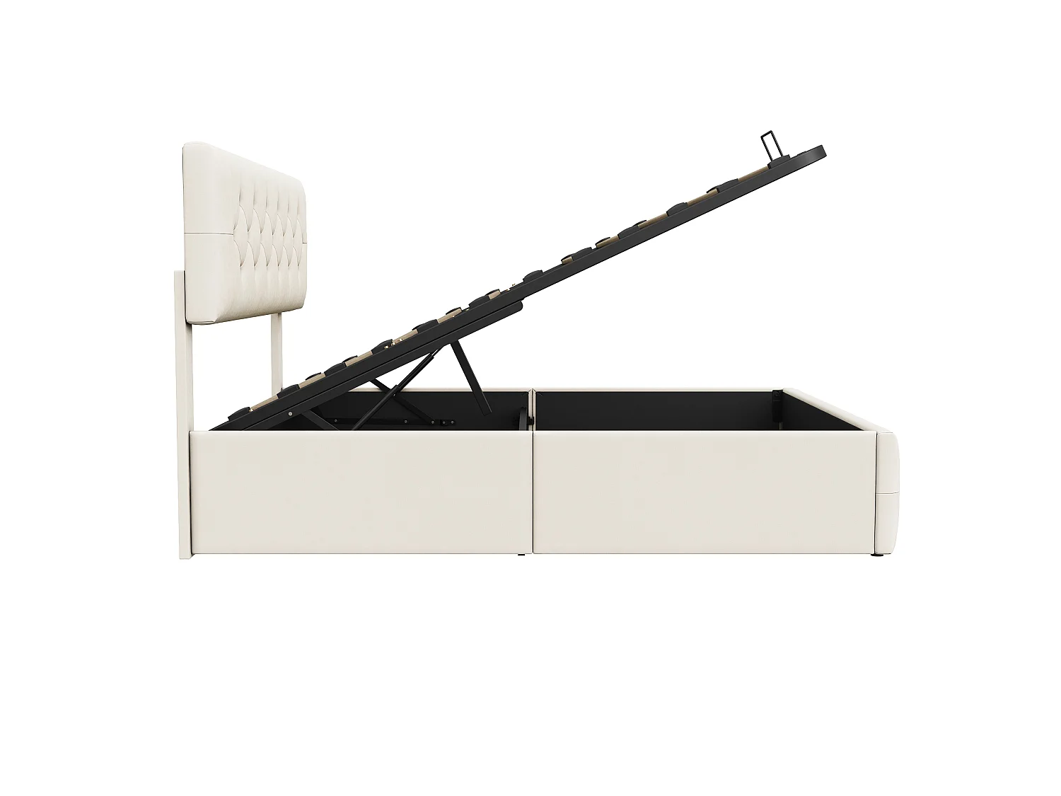 Gepolstertes Doppelbett 140 x 200 cm mit Stauraum unter dem Bett, Lattenrost aus Metall, Beige