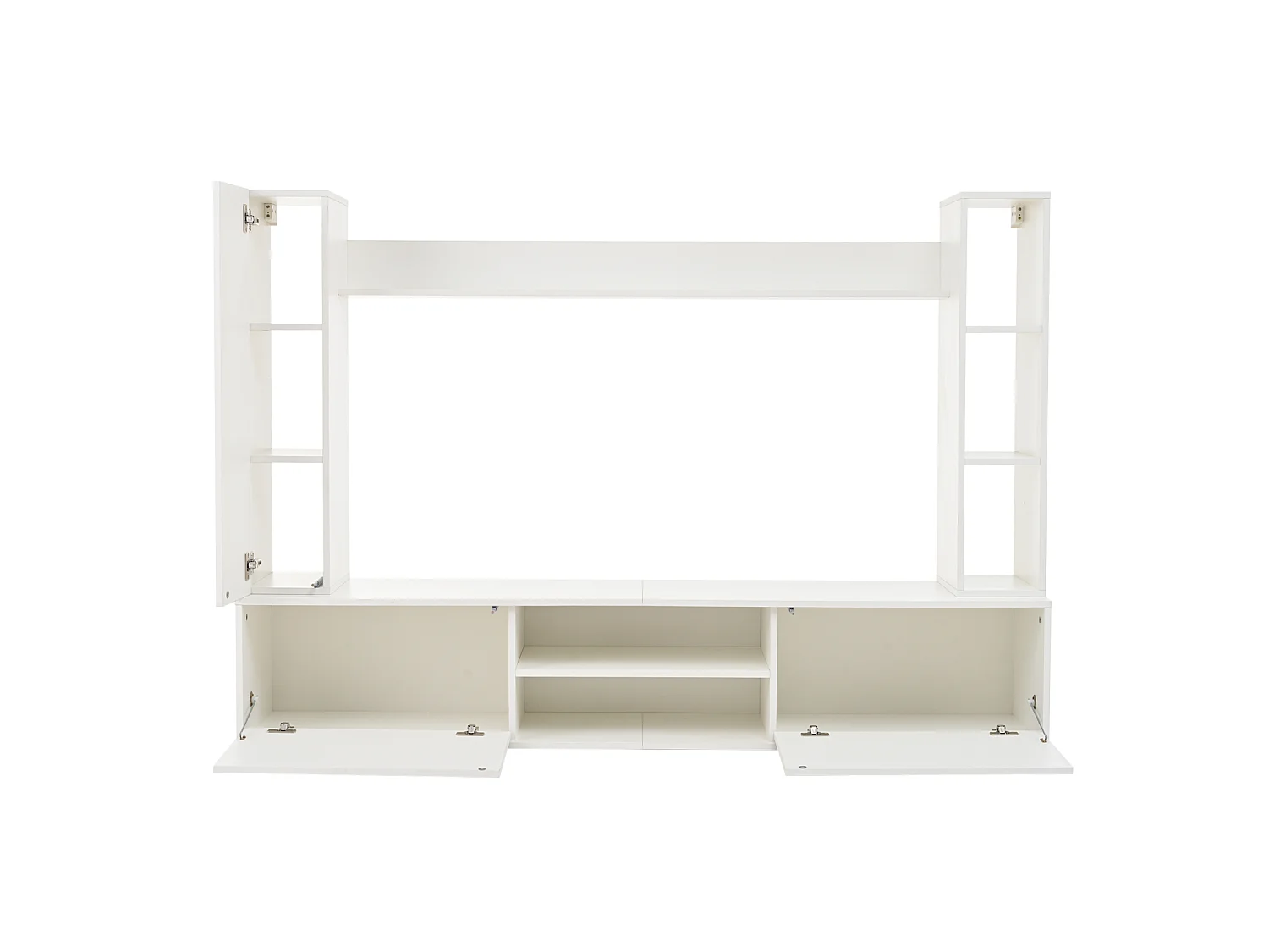 TV-wandmeubel 180×35×33,5 cm wit – 4 stuks met vitrinekasten, lowboard, wandplanken, woonkamer