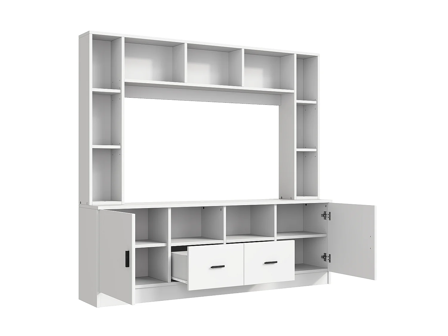 TV-meubelset 180 x 35 x 170 cm met vitrinekast, woonkamermeubelset met 2 kasten, wit