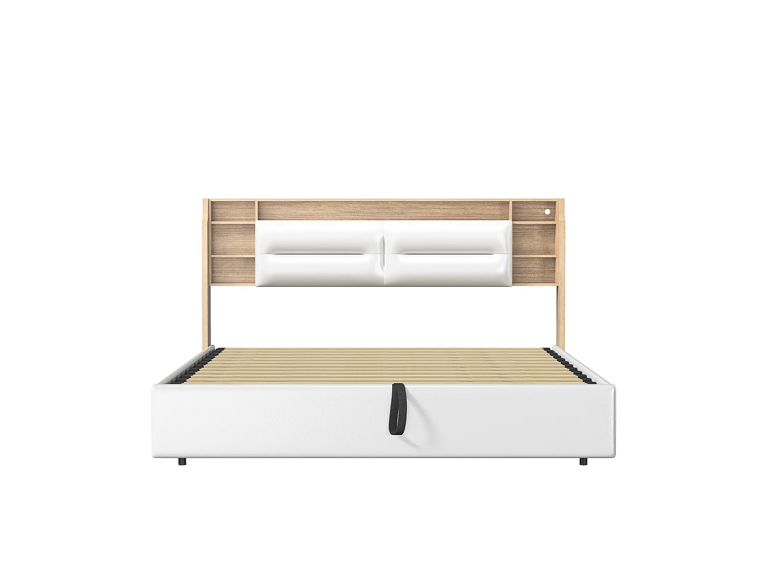 Cama tapizada, 140 x 200 cm, con LED y carga USB, cama doble, espacio de almacenamiento, PU, blanco