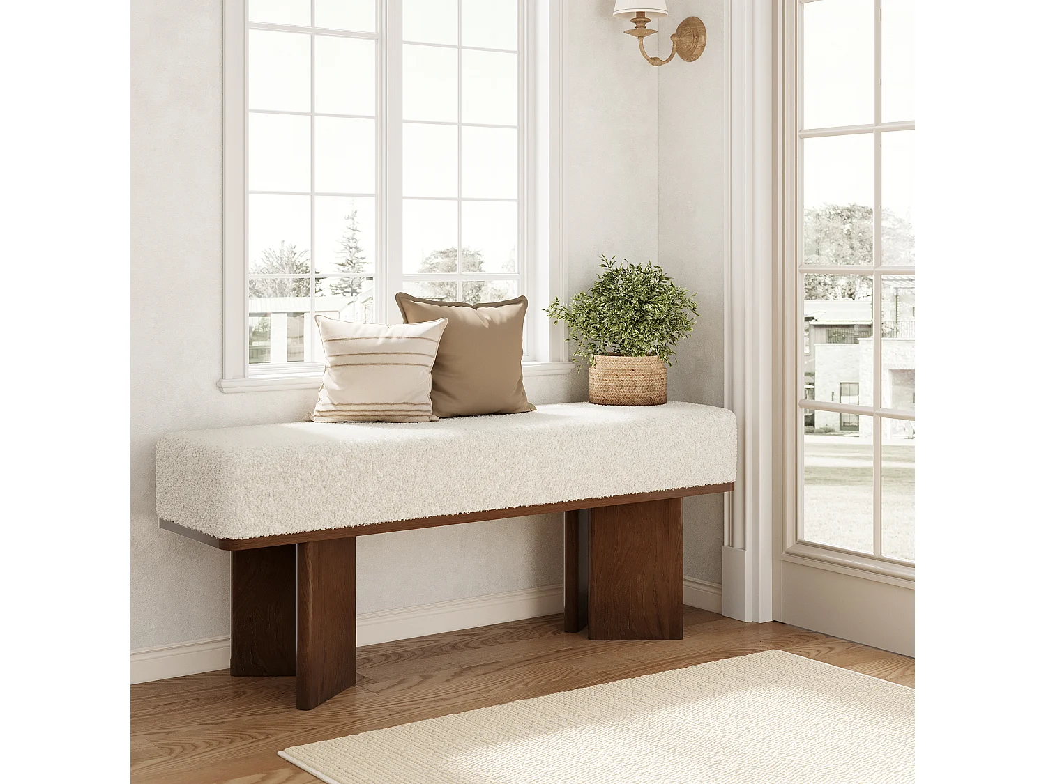 120 cm skobänk med dyna, modern entrébänk, rektangulär sänggavlbänk
