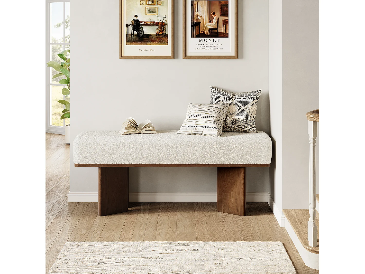 120 cm skobänk med dyna, modern entrébänk, rektangulär sänggavlbänk