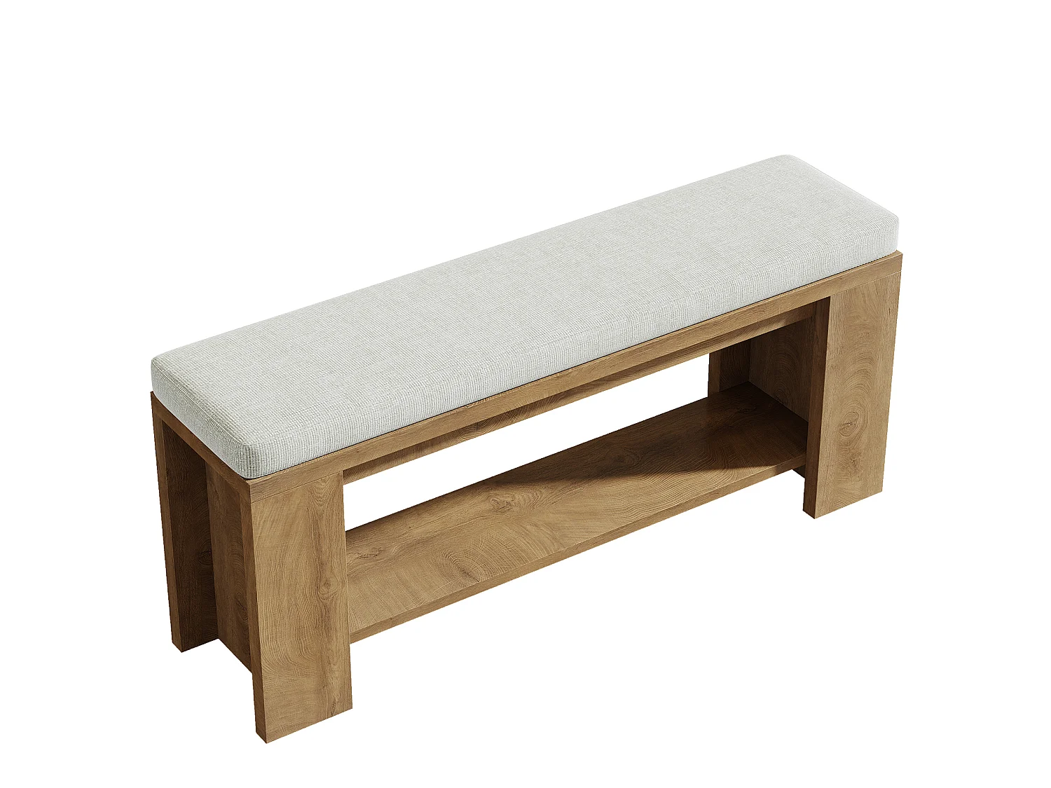 Entrébänk med öppna hyllor och sittdyna, 2-vånings sänggavelbänk, MDF 120 x 30 x 46 cm