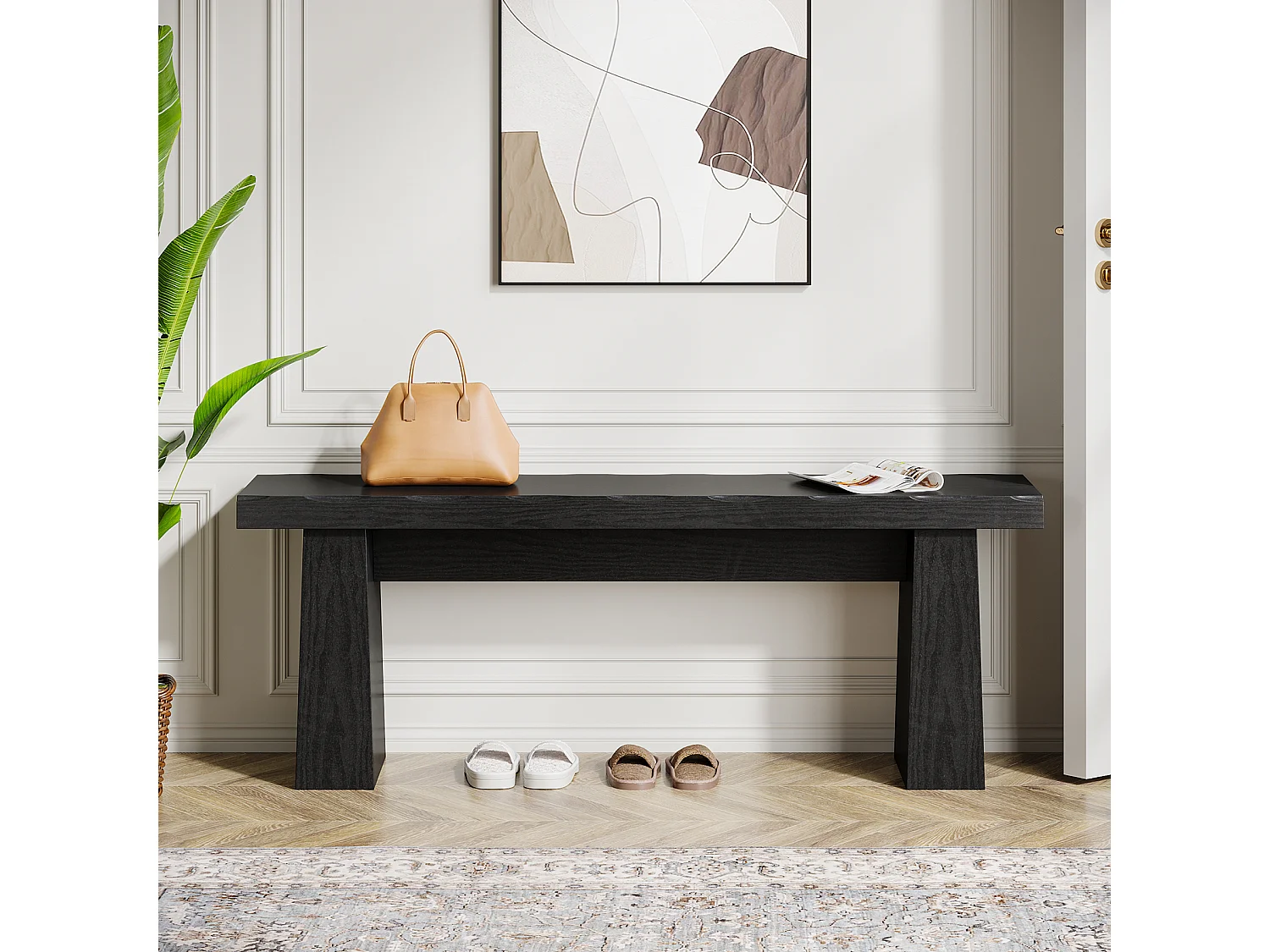 Halbank, schoenenbank in landelijke stijl met stevig frame, zwart
