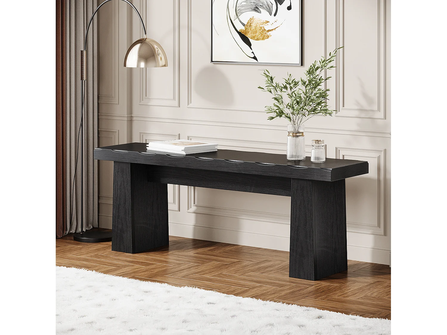 Halbank, schoenenbank in landelijke stijl met stevig frame, zwart