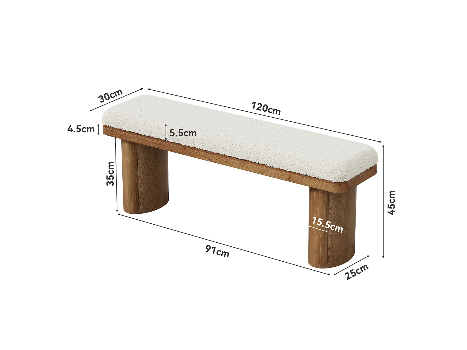Modern massiv entrébänk med vit dyna 120 x 30 x 45 cm