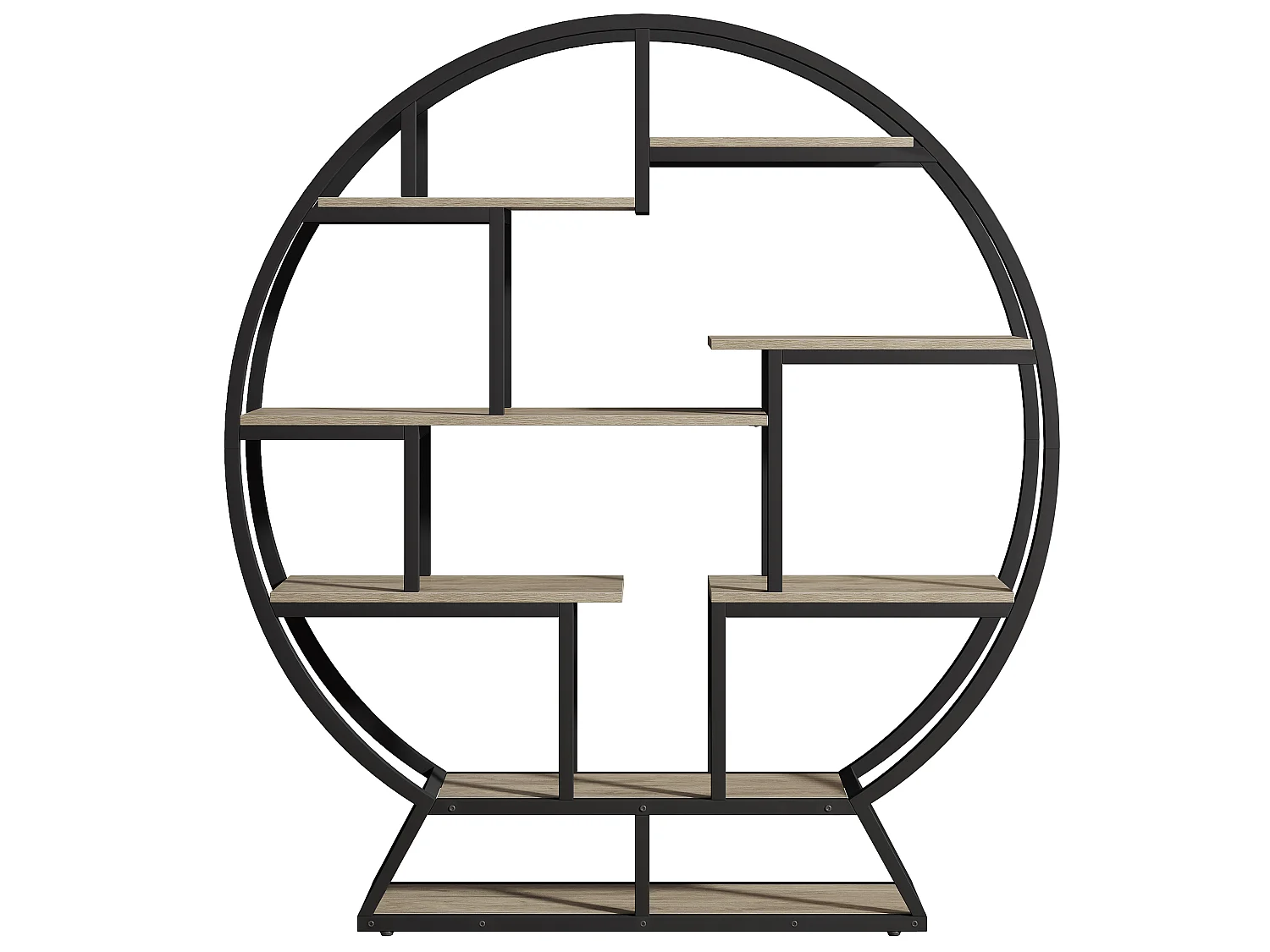 Ronde boekenkast/etagère, 159 cm hoge boekenkast met trapsgewijs geplaatste planken, grijs