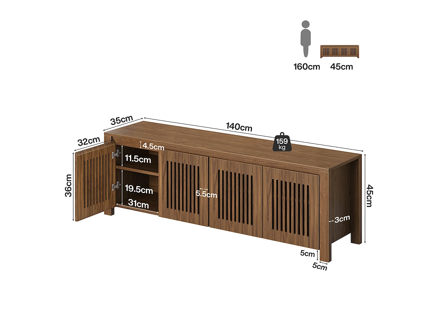 Entrébänk med förvaringshyllor, sänggavelbänk i 2 nivåer, MDF-mått 140 x 35 x 51 cm