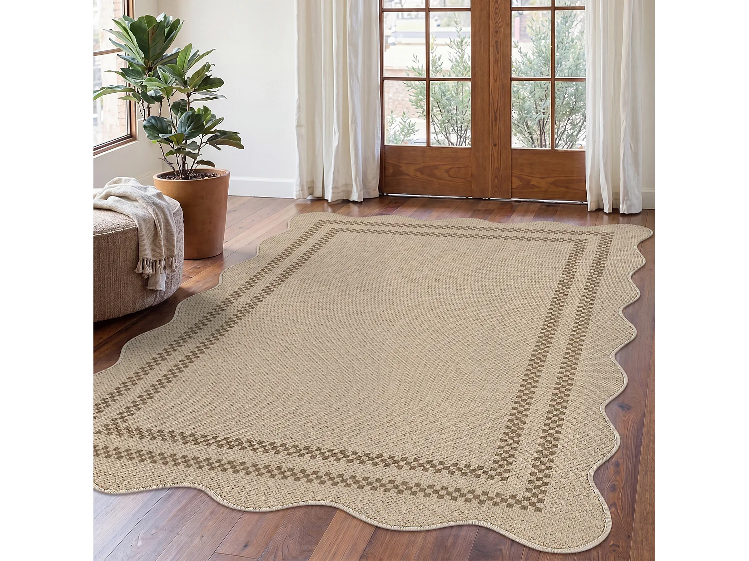 Tapis de salon modernes - Motif vagues - Lavable - 200 x 300 cm - Marron