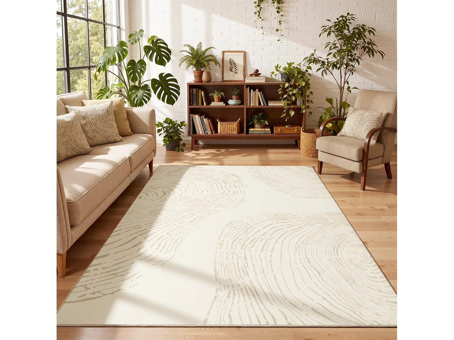 Tapis modernes pour salon - Tapis lavables - 200 x 300 cm Beige