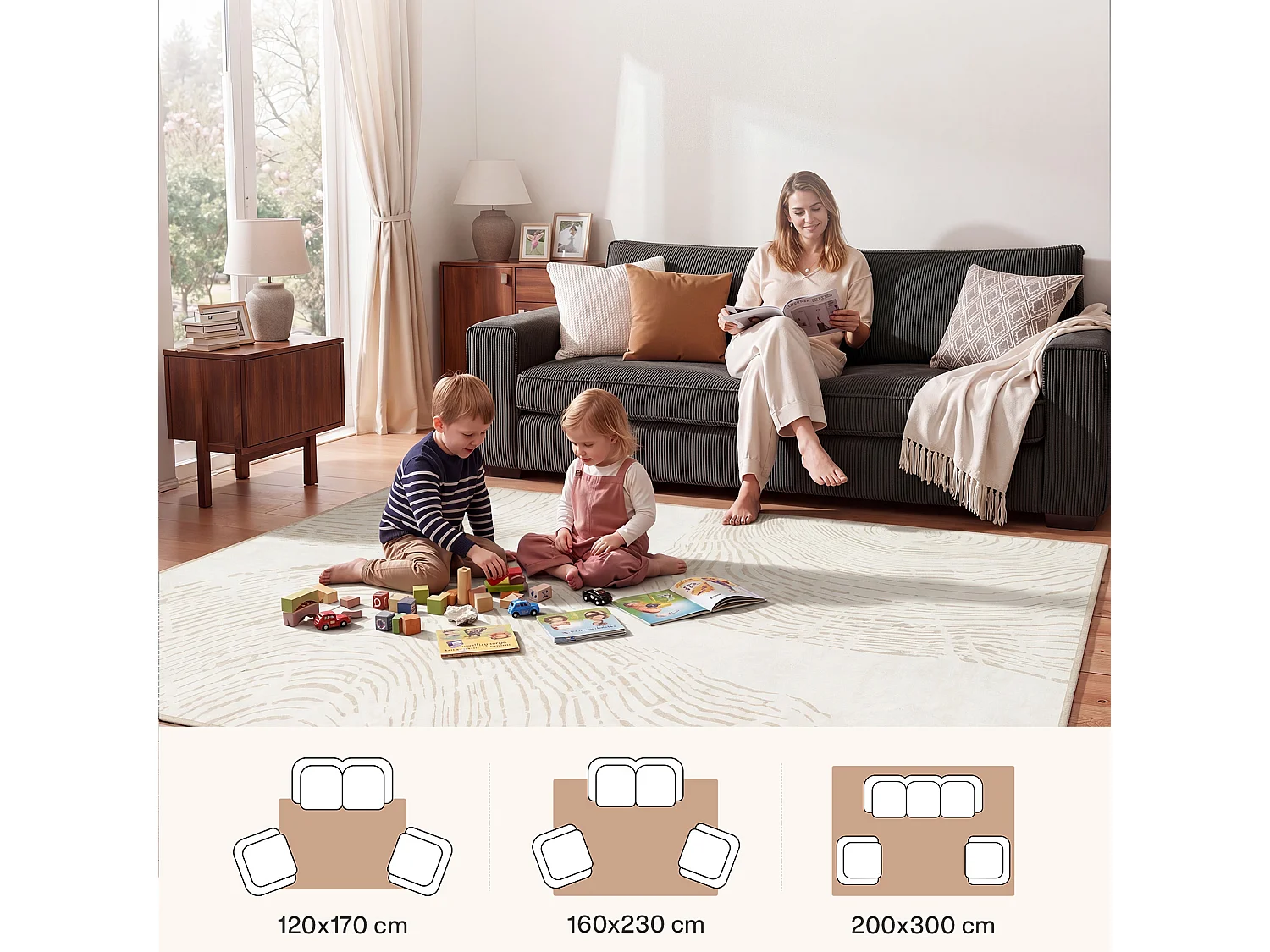 Tapis modernes pour salon - Tapis lavables - 200 x 300 cm Beige