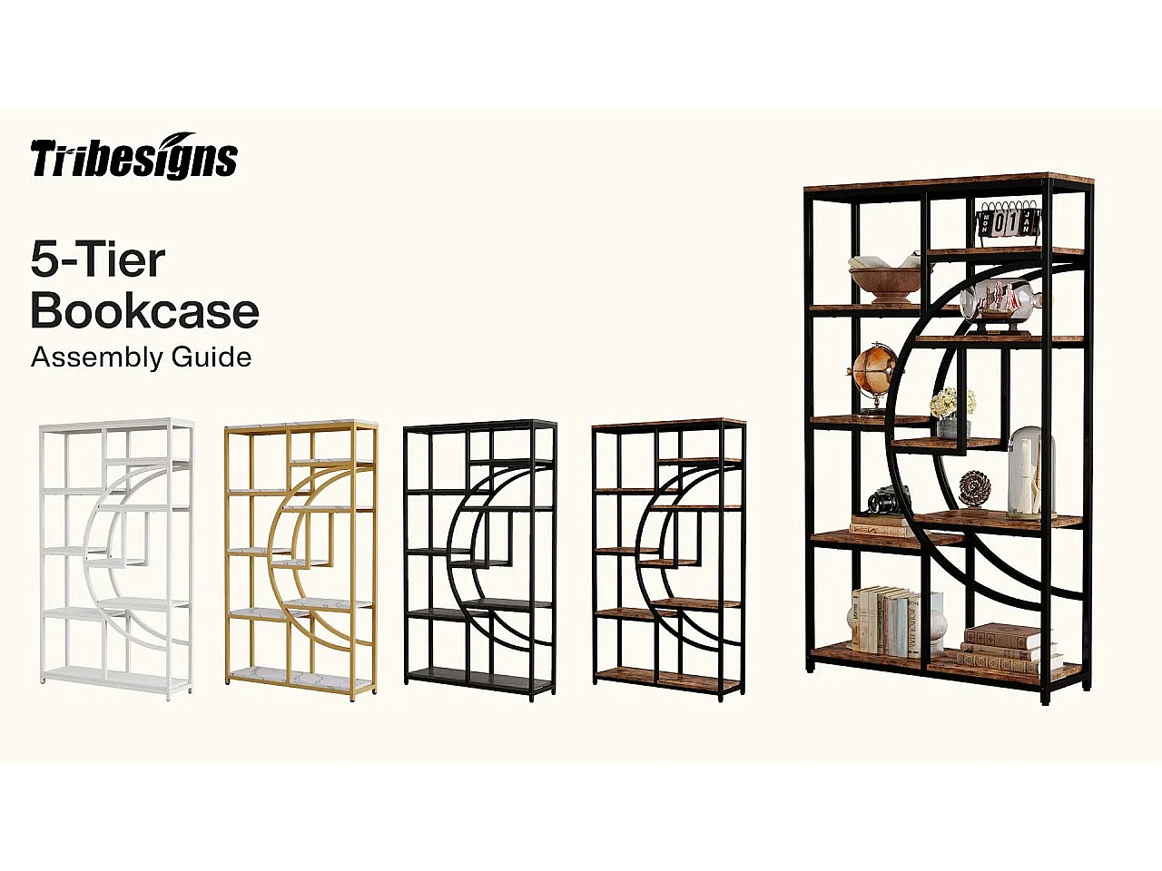 Libreria industriale a 5 ripiani, scaffale alto autoportante per libri e esposizione