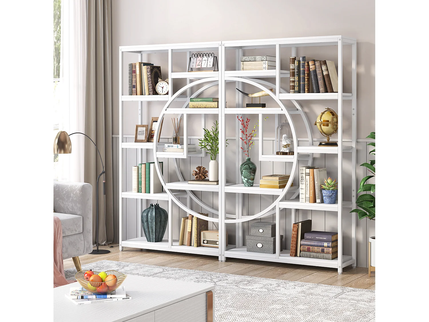 Libreria industriale a 5 ripiani, scaffale alto autoportante per libri e esposizione