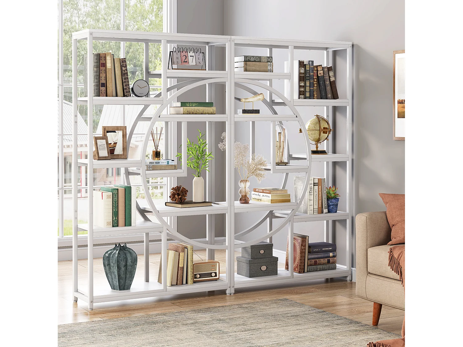 Libreria industriale a 5 ripiani, scaffale alto autoportante per libri e esposizione