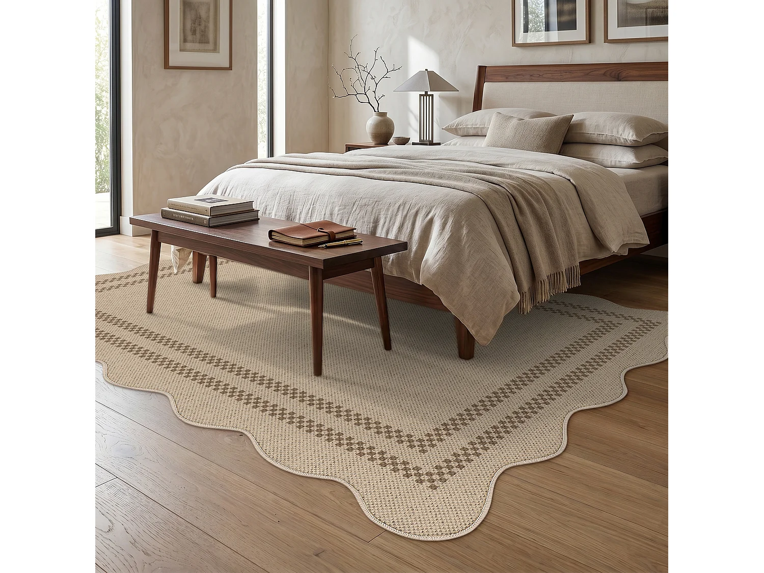 Tapis de salon modernes - Motif vagues - Lavable - 160 x 230 cm - Marron