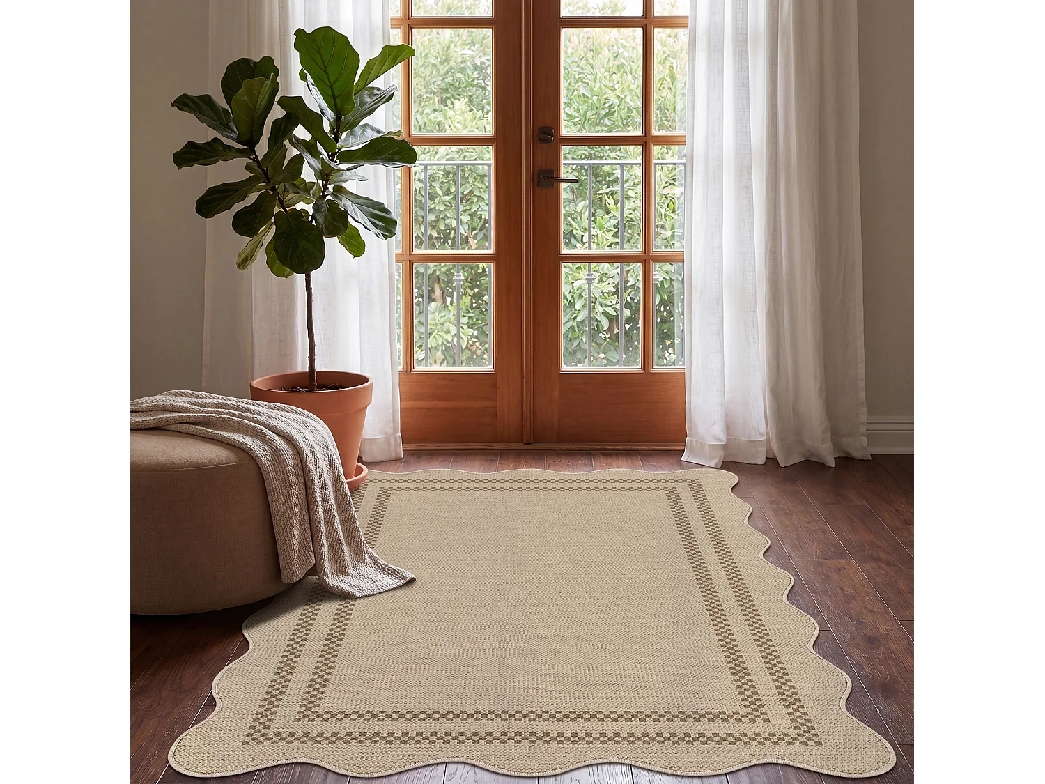 Tapis de salon modernes - Motif vagues - Lavable - 160 x 230 cm - Marron