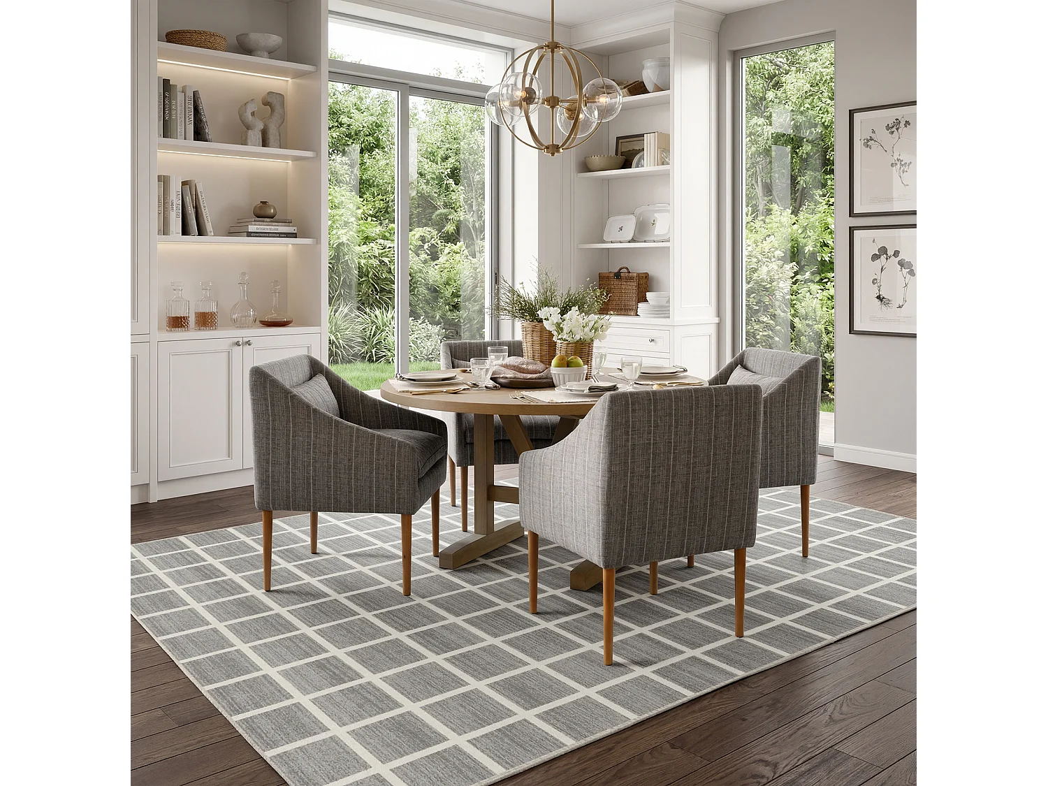 Tapis à carreaux modernes pour salon - Tapis lavables - 160 x 230 cm Gris