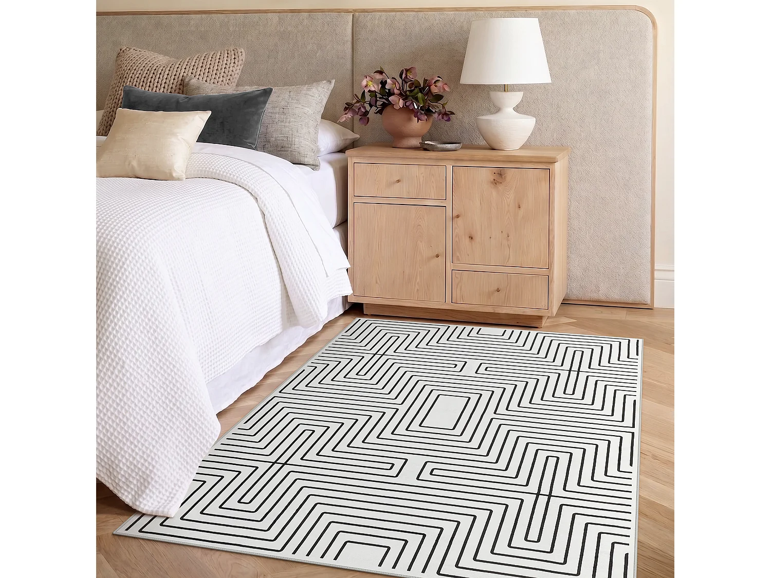 Tapis modernes pour salon - Tapis géométriques lavables - 160 x 230 cm Noir/Blanc