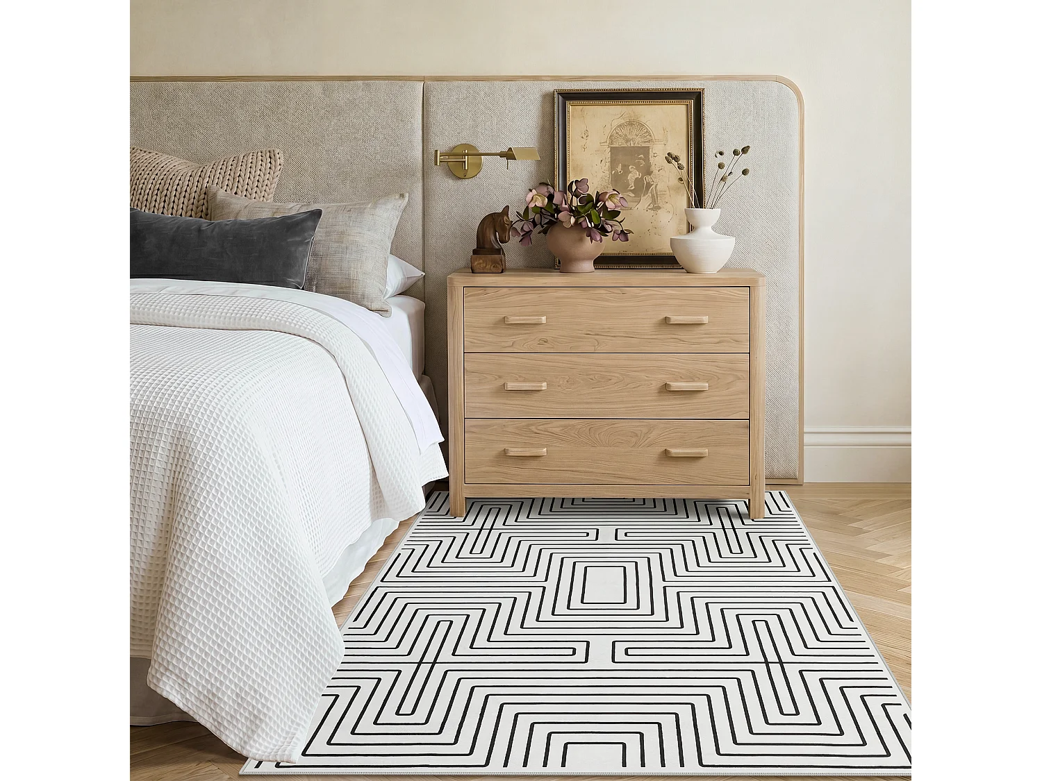 Tapis modernes pour salon - Tapis géométriques lavables - 160 x 230 cm Noir/Blanc