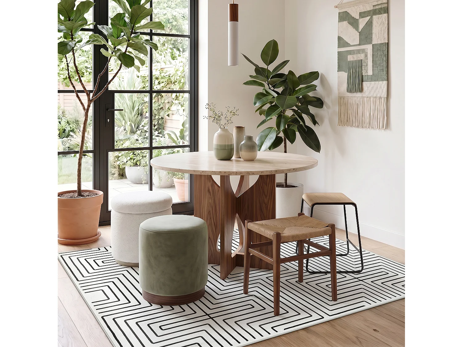 Tapis modernes pour salon - Tapis géométriques lavables - 160 x 230 cm Noir/Blanc