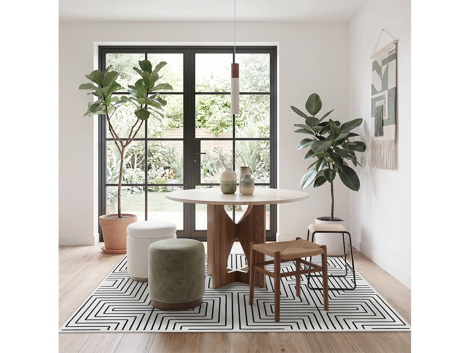Tapis modernes pour salon - Tapis géométriques lavables - 160 x 230 cm Noir/Blanc