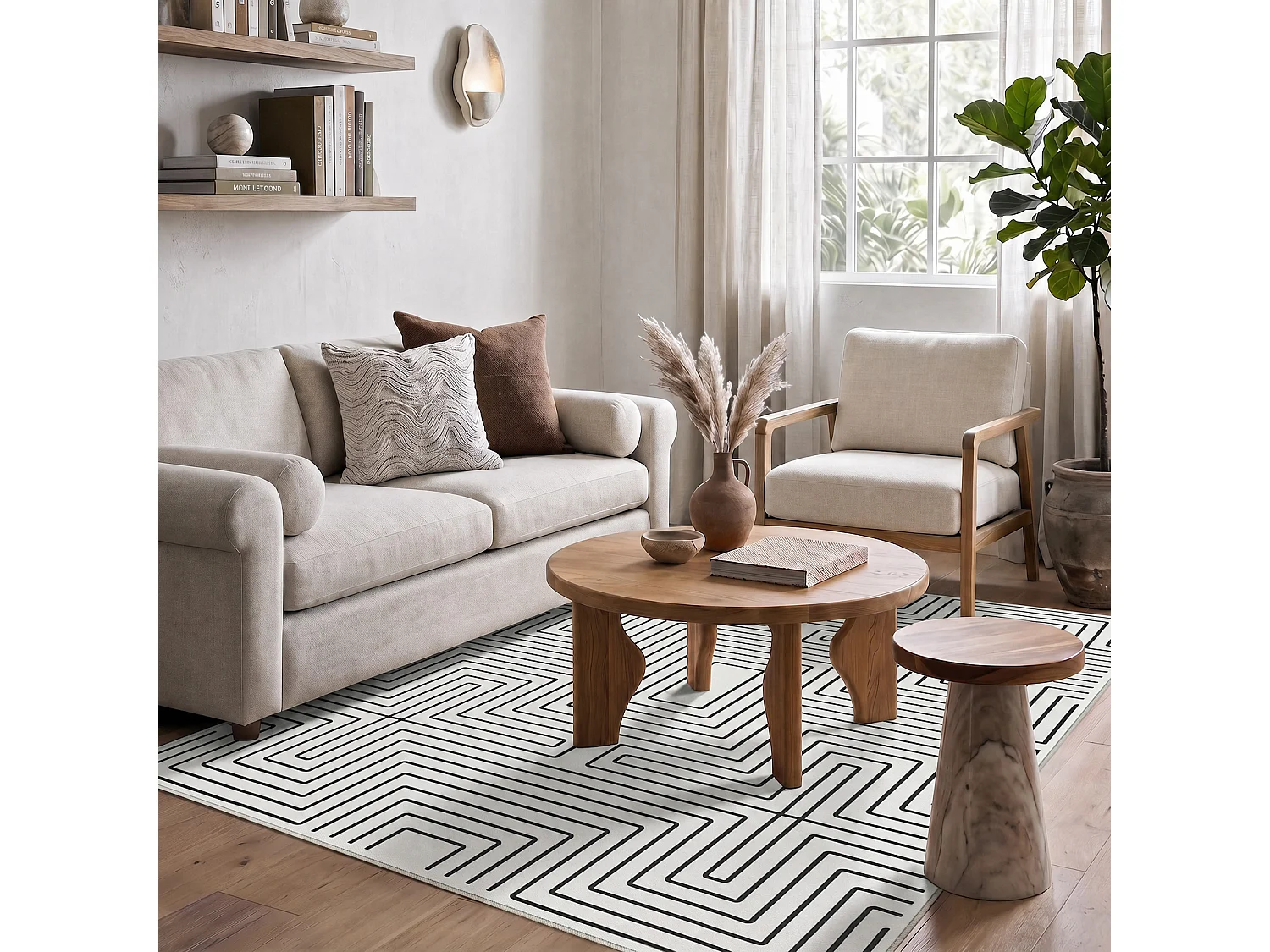 Tapis modernes pour salon - Tapis géométriques lavables - 160 x 230 cm Noir/Blanc